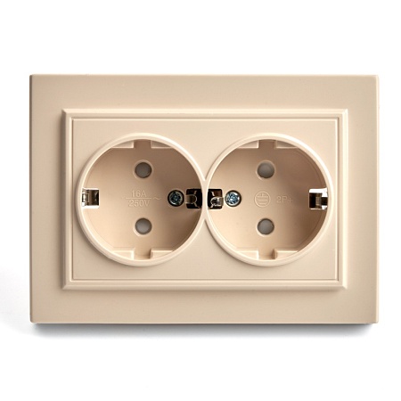 Розетка 2-местная с/з, STEKKER, PST16-9014-02, 250В, 16А с защитной шторкой, серия Эрна, слоновая кость - фото