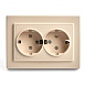 Розетка 2-местная с/з, STEKKER, PST16-9014-02, 250В, 16А с защитной шторкой, серия Эрна, слоновая кость - фото