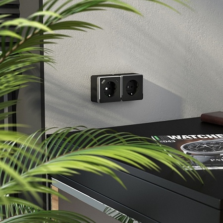 Розетка с заземлением, шторками и USB тип A+C Gallant чёрный хром W5071735 - фото