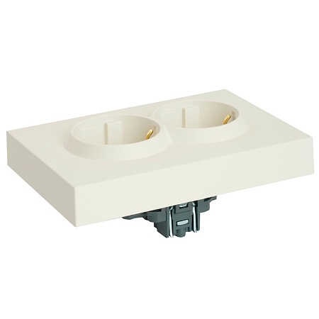 Розетка 2-местная с защитной шторкой, STEKKER, с/з, 250В, 16А, серия Эмили, RST16-5114-01, белый фарфор, soft touch - фото