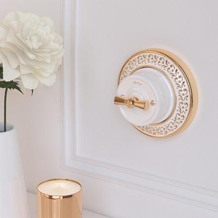 Переключатель одноклавишный белый ретро WL18-01-03 - фото