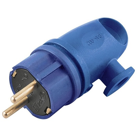 Вилка угловая с/з STEKKER, RPG16-21-442 (В 16-002), каучук, 250В, 16A, IP44, синий - фото