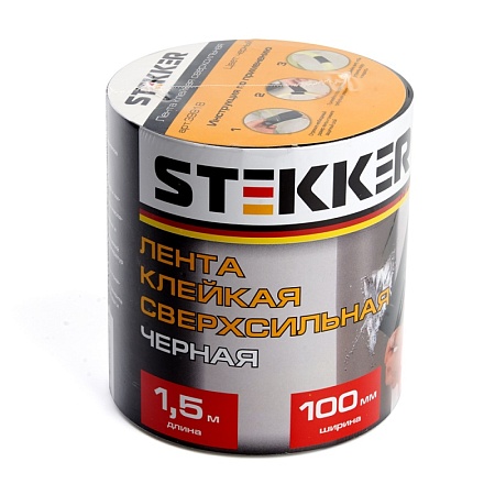 Лента  клейкая сверхсильная STEKKER 0,7*100 мм, 1,5 м. черная INTP9-0715-10 - фото