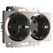 Розетка двойная с заземлением глянцевый никель WL02-SKG-02-IP20