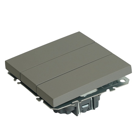 Выключатель 3-клавишный (механизм), STEKKER, 250В, 10А, серия Эмили, RSW10-5108-10, платиново-серый, soft touch - фото