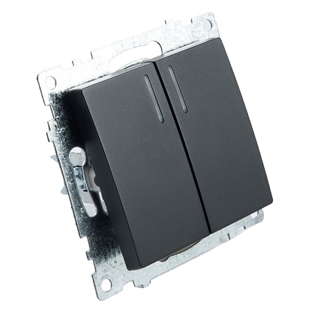 Выключатель 2-клавишный c индикатором (механизм), STEKKER GLS10-7102-05, 250В, 10А, серия Катрин, черный - фото