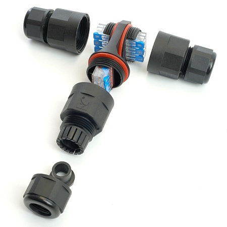 Соединитель-коннектор LD541 3-контактный на 3 выхода, с СМК221 пружинным контактом IP68, черный - фото