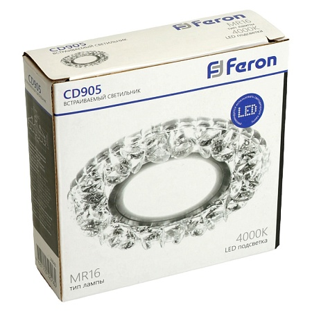 Светильник встраиваемый с белой LED подсветкой Feron CD905 потолочный MR16 G5.3 белый - фото