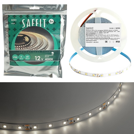 SST01 SAFFIT 60SMD(2835)/m 6Вт/м 12V 5000*8*1.22мм 4000K, IP20 - фото