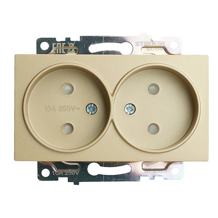 GLS16-7114-08 Розетка 2-местная с защитной шторкой (механизм) с/з, 250В, 16А, серия Катрин, золото - фото