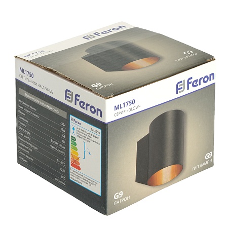 Светильник настенный Feron ML1750 Glow G9,15W, 230V чёрный + золото IP20 - фото