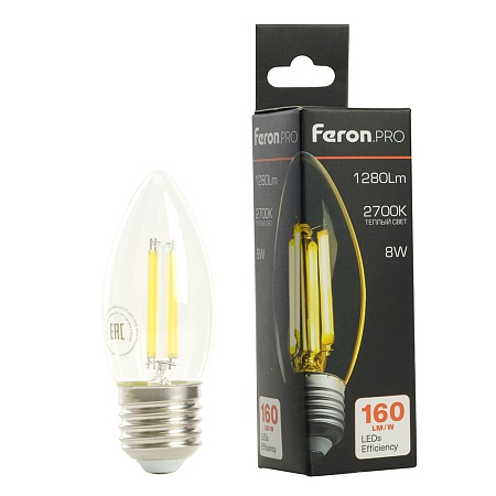 Лампа светодиодная Feron.PRO LB-1208 Свеча E27 1280LM 8W 175-265V 2700K - фото
