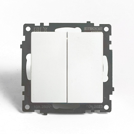 Переключатель 2-клавишный (механизм), STEKKER GLS10-7107-01 , 250V, 10А, серия Катрин, белый - фото