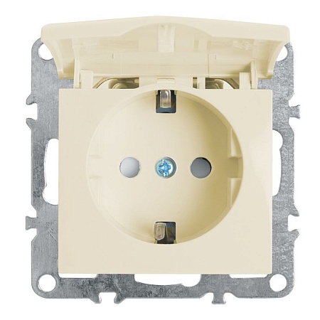 Розетка 1-местная с/з с крышкой (механизм), STEKKER, PST16-9112-02, 250В, 16А с защитной шторкой, серия Эрна, слоновая кость - фото