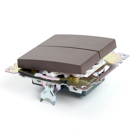 Выключатель 2-клавишный (механизм), STEKKER GLS10-7104-04, 250V, 10А, серия Катрин, шоколад - фото