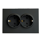 Розетка 2-местная с защитной шторкой STEKKER, с/з, 250В, 16А, серия Эмили, RST16-5114-05, черный уголь, soft touch