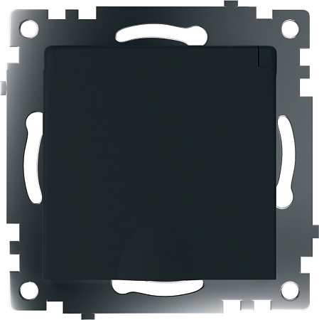 Розетка 1-местная с/з с крышкой (механизм), STEKKER GLS16-7112-05, 250В, 16А с защитной шторкой, серия Катрин, черный - фото