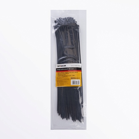 Хомут нейлоновый STEKKER NYCT36-300 3,6x300 мм, d пучка max 80 мм, нагрузка 18 кг, черный, упаковка 100 шт - фото