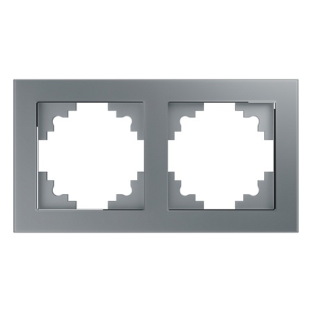 Рамка 2-местная, стекло, STEKKER, GFR00-7002-03 , серия Катрин, серебро - фото