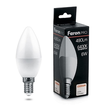 Лампа светодиодная Feron.PRO LB-1306 Свеча E14 6W 175-265V 6400K - фото