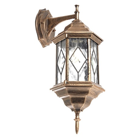 Светильник садово-парковый Feron PL122 шестигранный на стену вниз 60W E27 230V, черное золото - фото