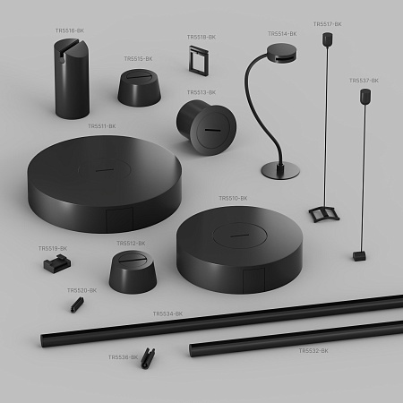 TR5510-BK Накладное основание с возможностью размещения блока питания и подачи питания треку-ремню Belty, серия Base, D205*H50мм, IP20, черный, алюминий - фото