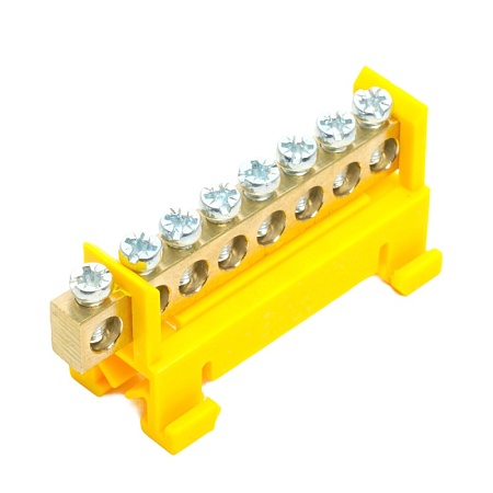 Шина"PE" STEKKER на изоляторе 6*9 на DIN-рейку 8 выводов, желтый, LD555-69-8 - фото