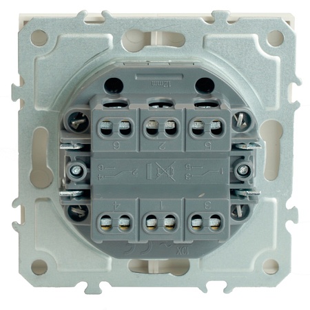 Переключатель 2-клавишный (механизм), STEKKER, 250В, 10А, серия Эмили, RSW10-5107-01, белый фарфор, soft touch - фото