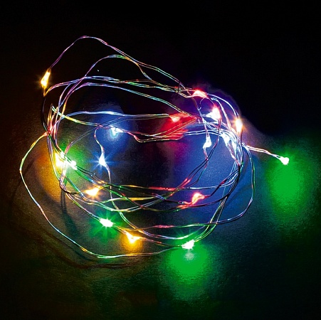 Светодиодная гирлянда Feron CL570 линейная Роса, мультиколор, 2м + 0.5м, с питанием от батареек, прозрачный шнур - фото