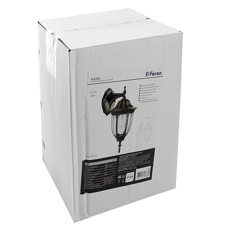 Светильник садово-парковый Feron PL6302 шестигранный на стену вниз 60W 230V E27, черное золото - фото