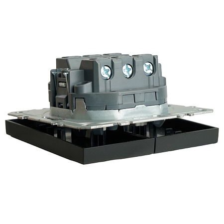 Переключатель 2-клавишный (механизм), STEKKER, 250В, 10А, серия Эмили, RSW10-5107-05, черный уголь, soft touch - фото