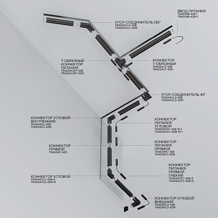 Трековая система Technical встраиваемая магнитная чёрная 380x160 TS-L-380-TR031-2-18W3K-B