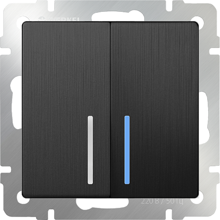 Выключатель двухклавишный с подсветкой графит рифленый WL04-SW-2G-LED - фото