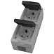 Вертикальная розетка 2-местная с крышкой с/з STEKKER PST16-12-54, пластик АВS, 250В, 16А, IP54, серый/графит - фото