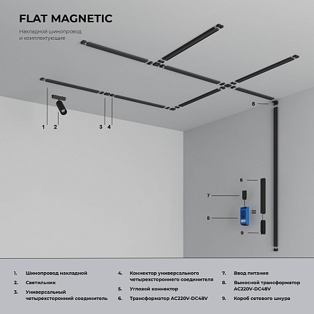 Коннектор для четырёхстороннего соединителя накладного шинопровода Flat Magnetic 85004/00 Elektrostandard - фото