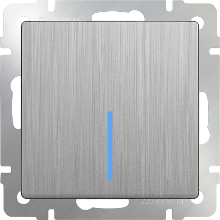 Выключатель одноклавишный с подсветкой cеребряный рифленый WL09-SW-1G-LED - фото