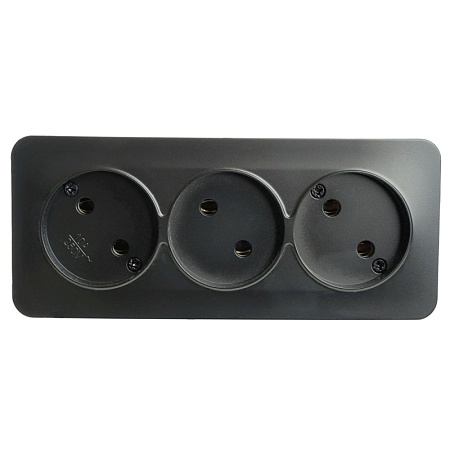 Розетка 3-местная б/з открытой установки, STEKKER, 250В, 10А, IP20, серия София, черный матовый, MST10-13-05 - фото