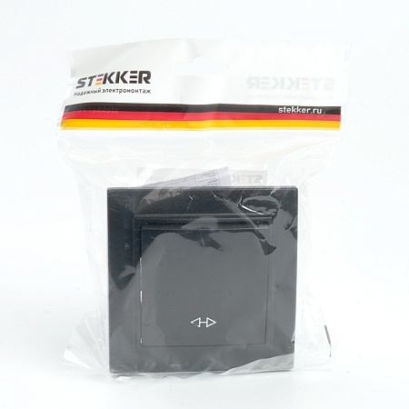 Переключатель перекрестный 1-клавишный STEKKER  PSW10-9009-03, 250В, 10А, серия Эрна, черный - фото