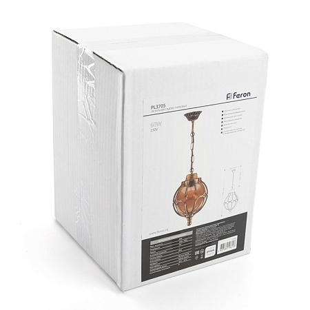 Светильник садово-парковый Feron PL3705  круглый на цепочке 60W 230V E27, черное золото - фото