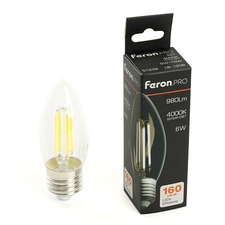 Лампа светодиодная Feron.PRO LB-1206 Свеча E27 980LM 6W 175-265V 4000K - фото