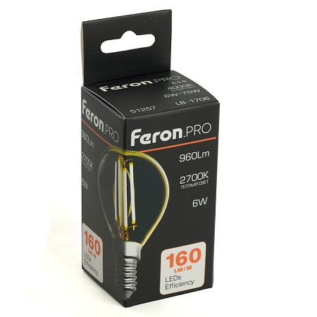 Лампа светодиодная Feron.PRO LB-1706 Шарик E14 960LM 6W 175-265V 2700K - фото
