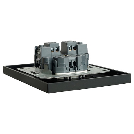 Розетка 2-местная с защитной шторкой, STEKKER,  б/з, 250В, 16А, серия Эмили, RST16-5116-05, черный уголь, soft touch - фото