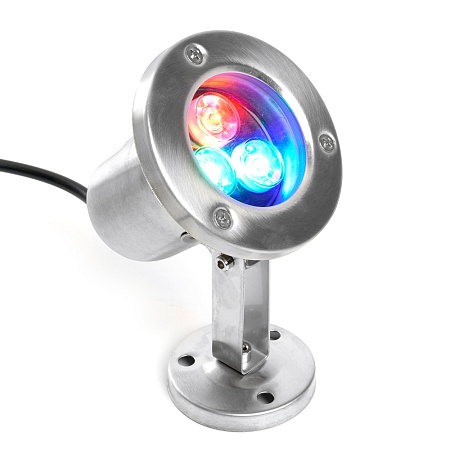 Светодиодный прожектор подводный Feron LL-822, 3W, AC24V, низковольтный, RGB, металлик, 80*80*130mm, IP68 - фото