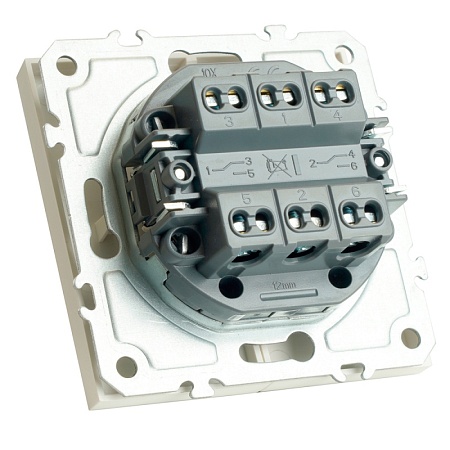 Переключатель 2-клавишный (механизм), STEKKER, 250В, 10А, серия Эмили, RSW10-5107-01, белый фарфор, soft touch - фото