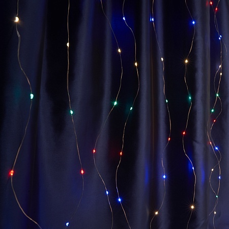 Светодиодная гирлянда Feron CL590 занавес типа Роса 2*2м  + 2м мультиколор USB, прозрачный шнур - фото