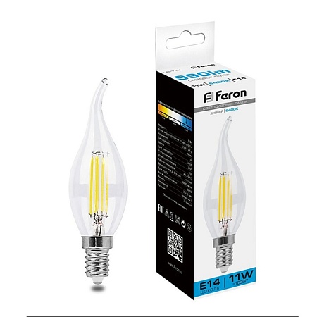 Лампа светодиодная Feron LB-714 Свеча на ветру E14 11W 230V 6400K - фото