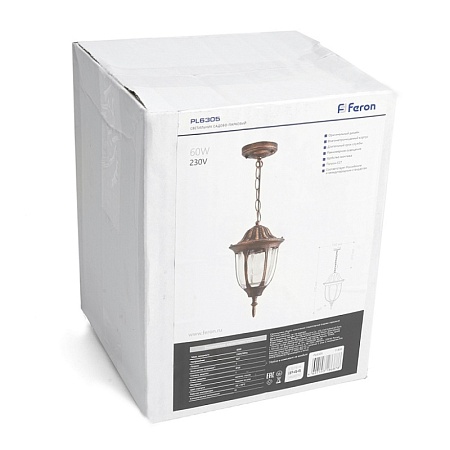 Светильник садово-парковый Feron PL6306 столб, шестигранный 60W E27 230V, черное золото - фото