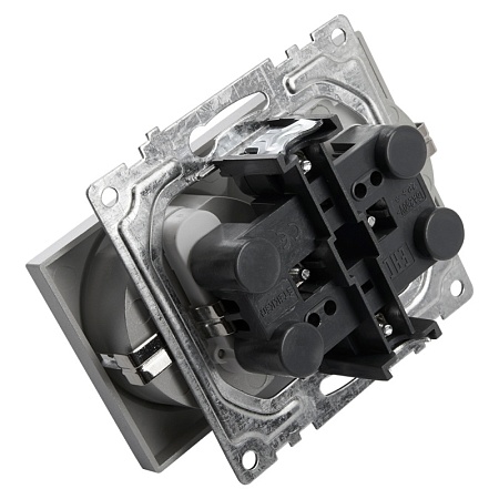 Розетка 2-местная с/з (механизм), STEKKER GLS16-7114-03, 250В, 16А с защитной шторкой, серия Катрин, серебро - фото