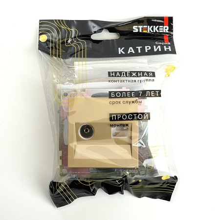 Розетка TV + компьютерная RJ-45 (механизм), STEKKER, GLS00-7106-08, серия Катрин, золото - фото