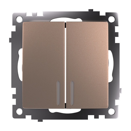 Выключатель 2-клавишный c индикатором (механизм), STEKKER GLS10-7102-02, 250В, 10А, серия Катрин, шампань - фото